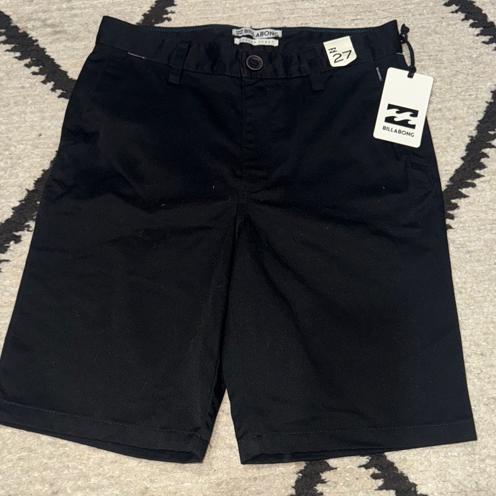 New Billabong boys Black Flat Front Casual Shorts 27”